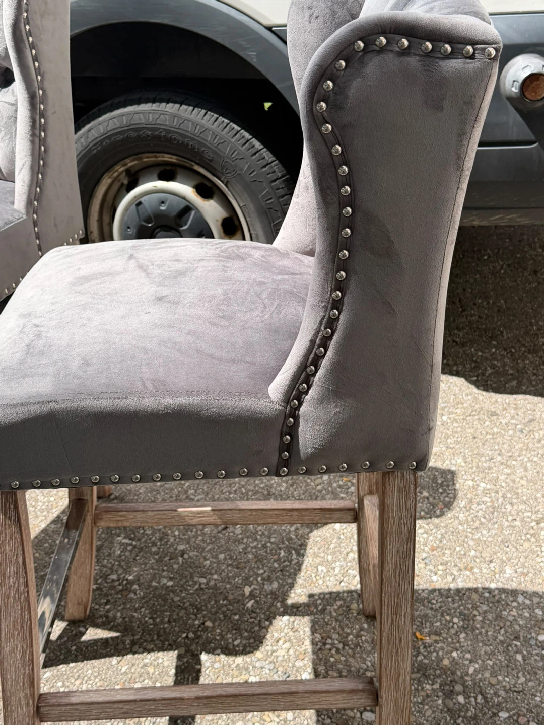 Set of 2 Grey Velvet Bar Stools - photo 2