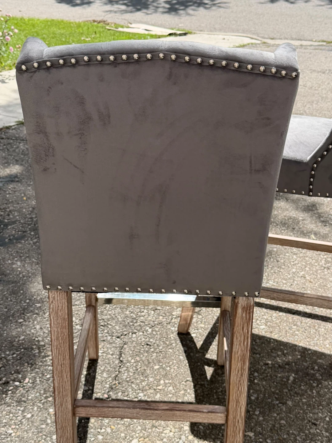 Set of 2 Grey Velvet Bar Stools - photo 3