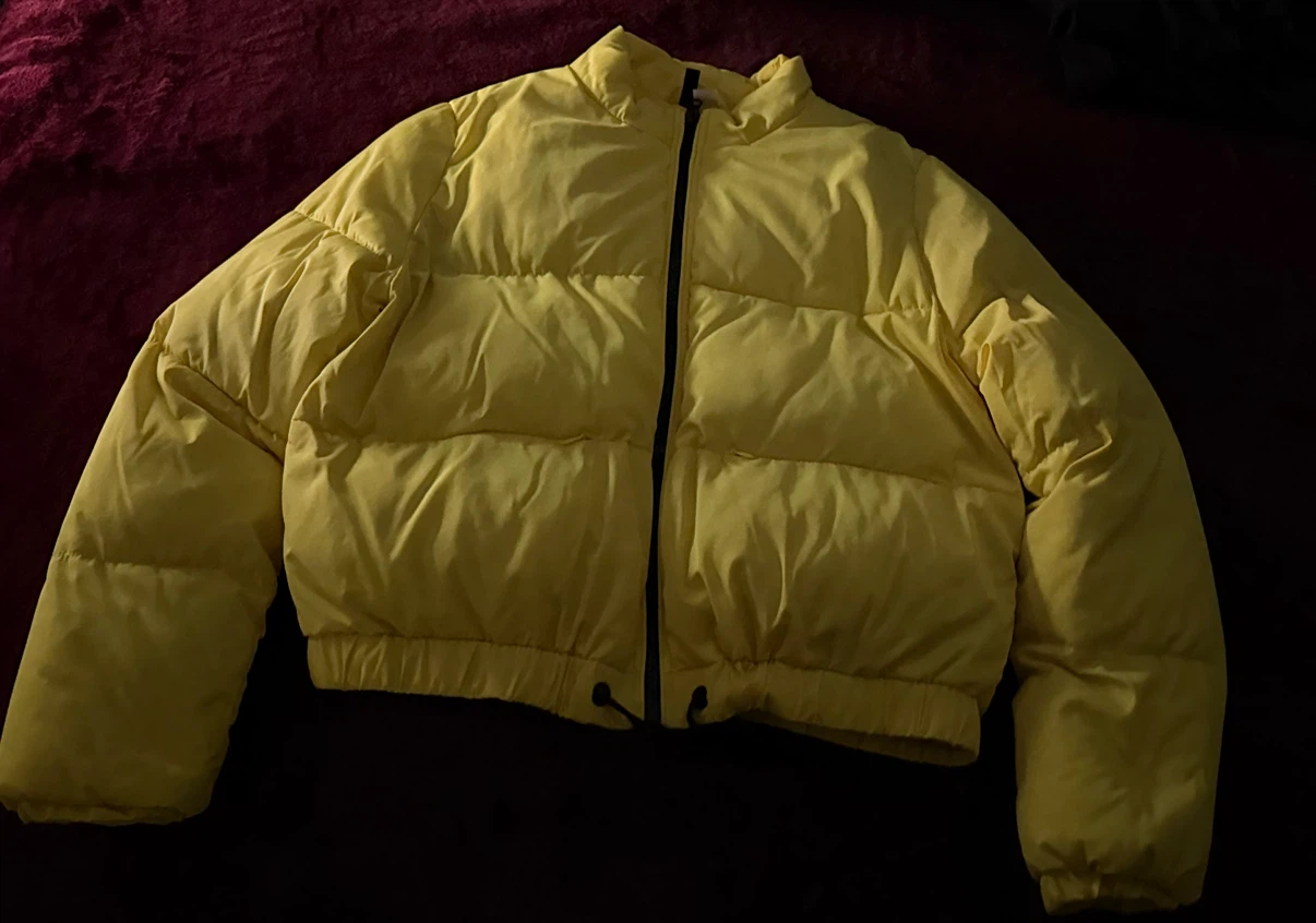 Yellow Cropped Puffer Jacket