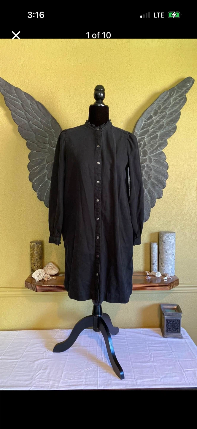 Gap Long Black Denim Button Down Coat