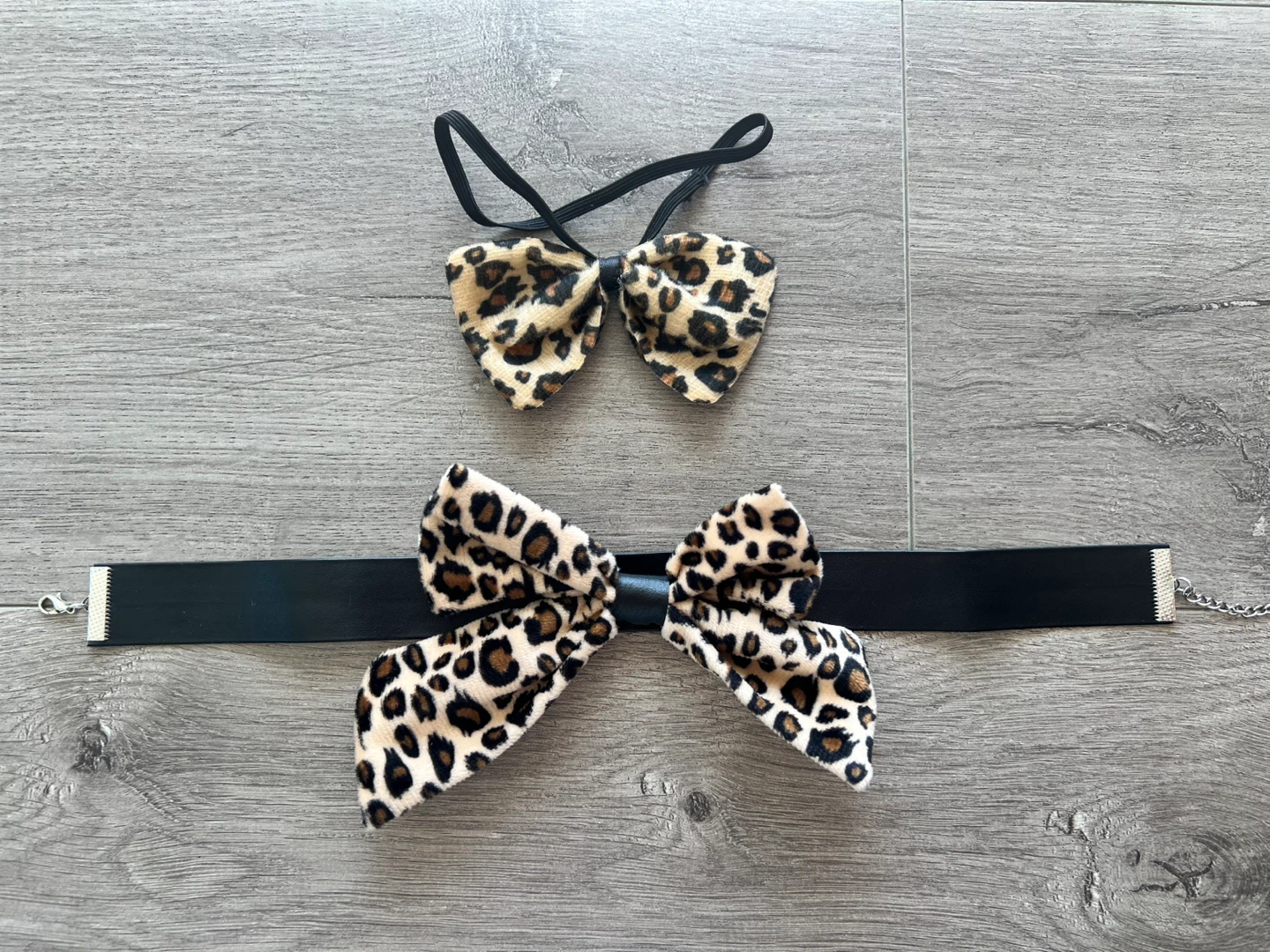 Leopard Print Bow Set Choker and hair tie