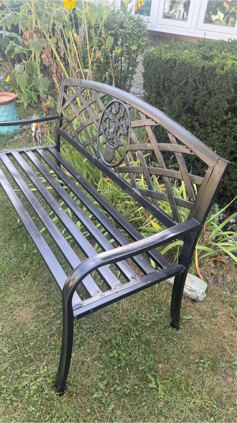 Black Metal Garden Bench with Rose Design - photo 2