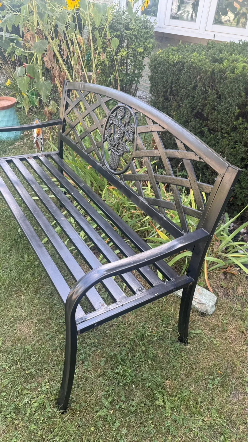 Black Metal Garden Bench with Rose Design - photo 2