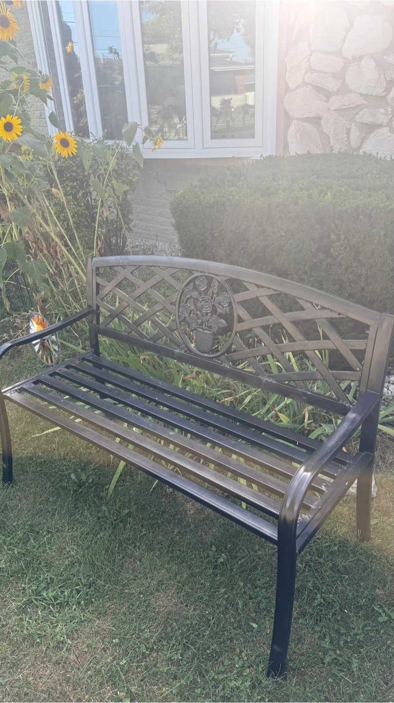 Black Metal Garden Bench with Rose Design - photo 3