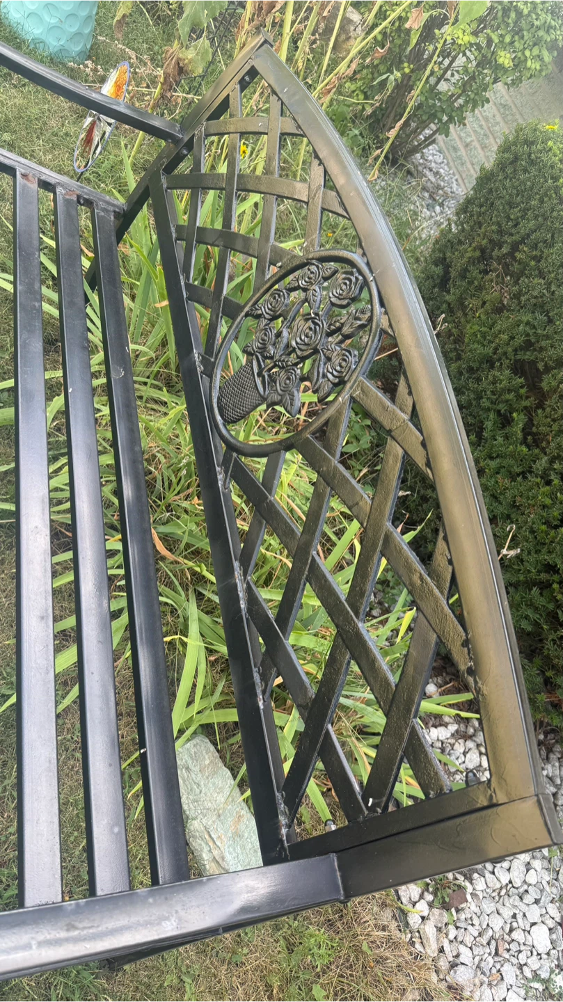 Black Metal Garden Bench with Rose Design - photo 4