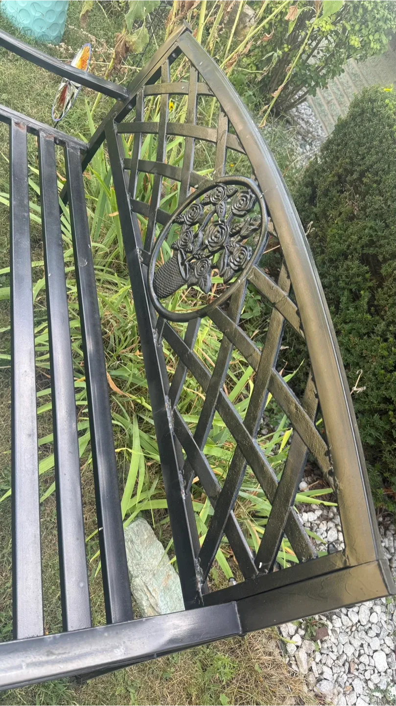 Black Metal Garden Bench with Rose Design - photo 4