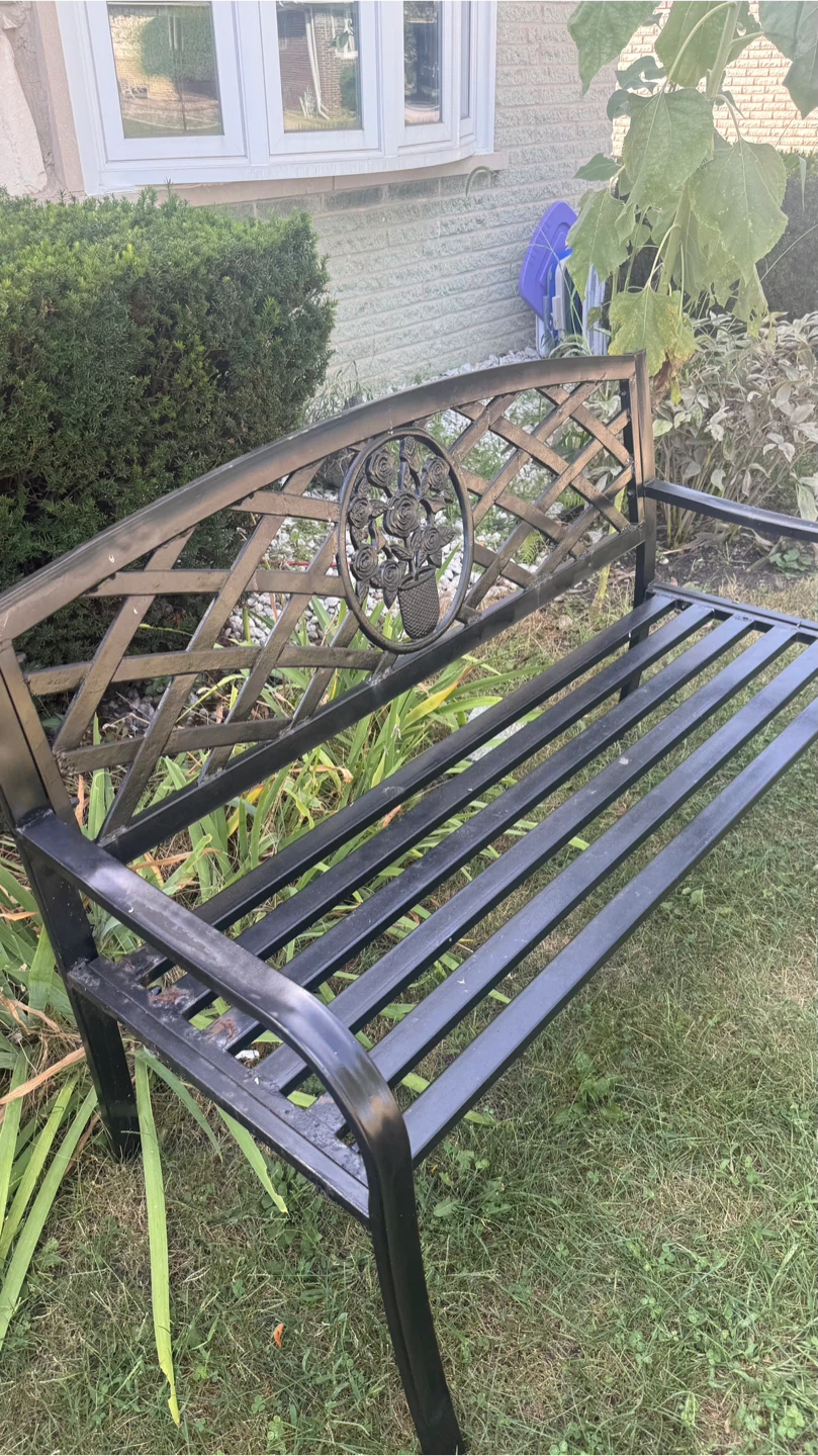 Black Metal Garden Bench with Rose Design - photo 5
