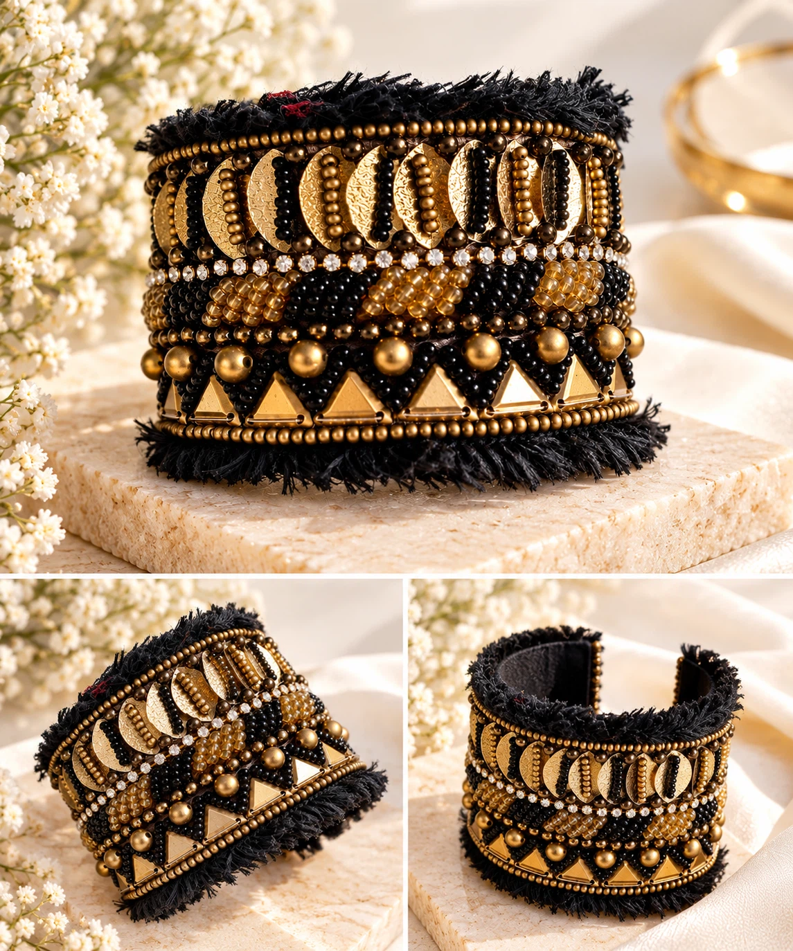 Boho beaded cuff bracelet