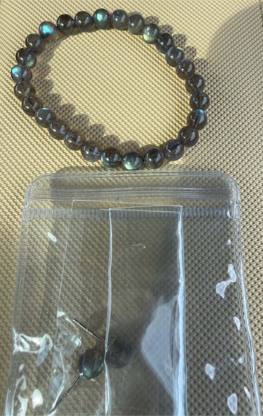 Labradorite beaded bracelet with matching earrings