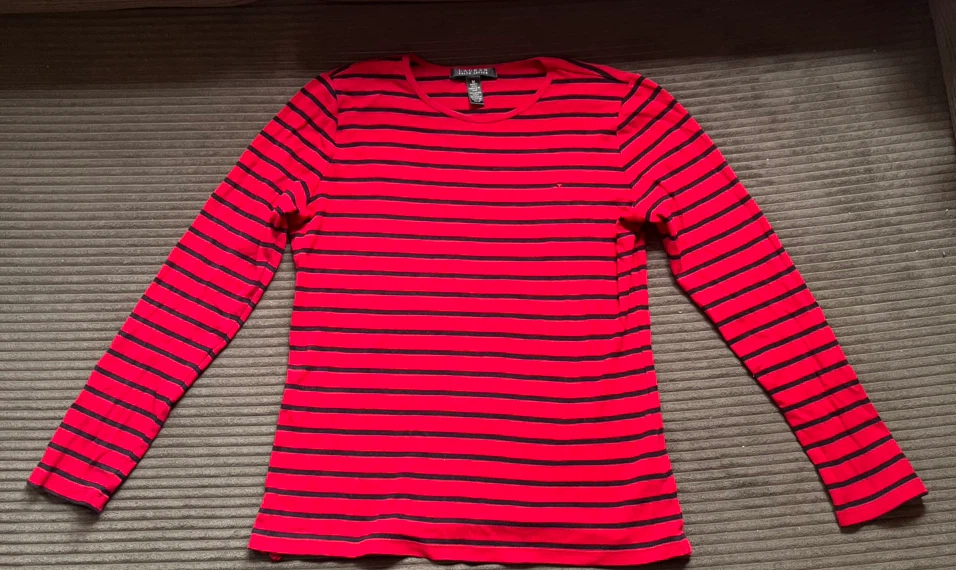 Lauren Ralph Lauren Long Sleeve Tee (Red/Black Stripe, M)