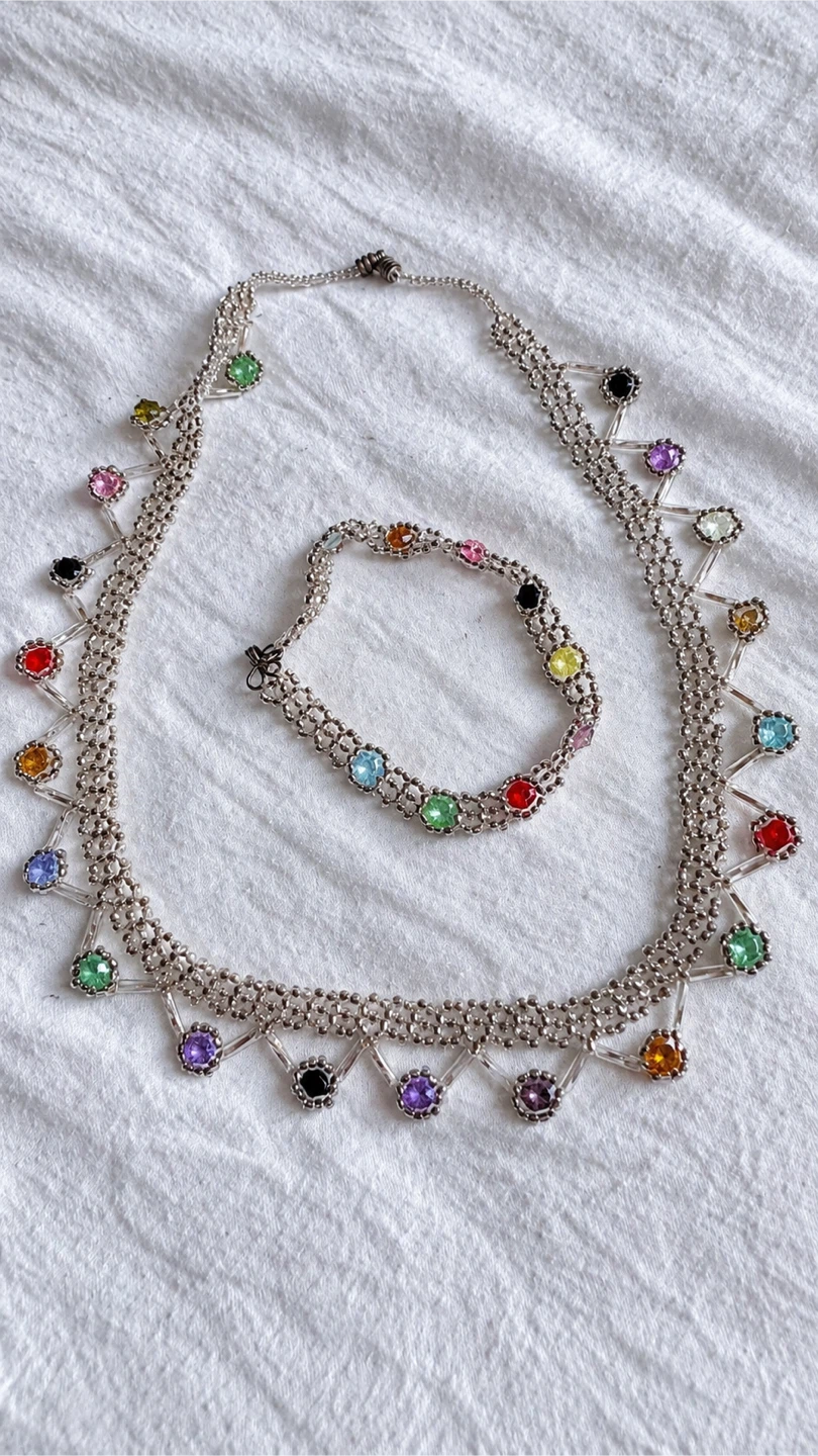Beaded Necklace and Bracelet Set with Colorful Gems - photo 2