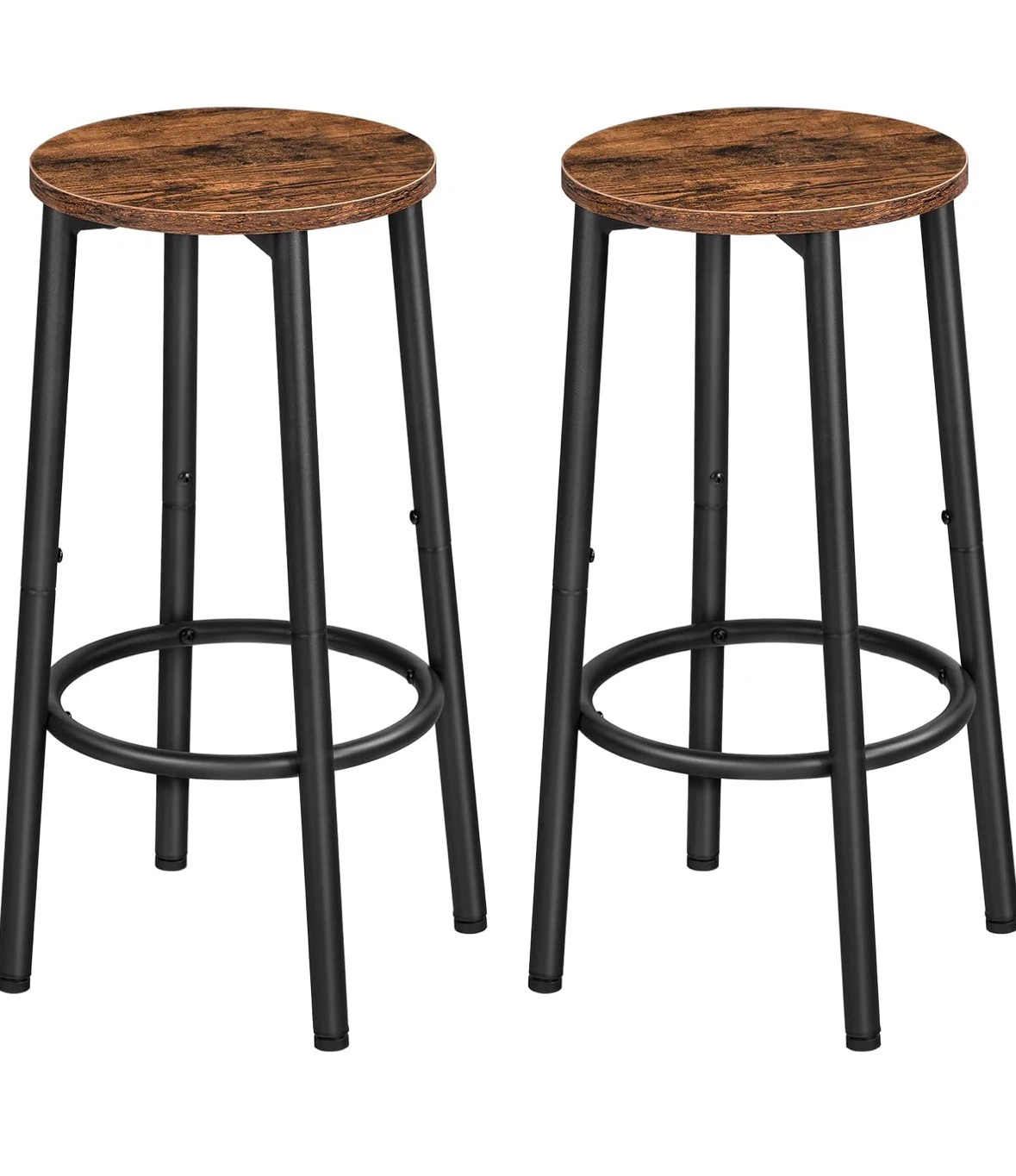 Set of 2 Bar Stools - Rustic Wood Top, Black Metal Frame - photo 5
