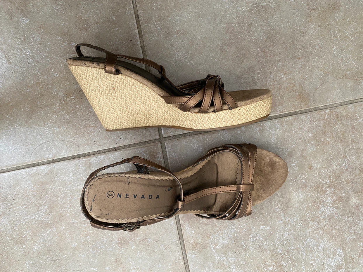Nevada Bronze Wedge Sandals Size 6