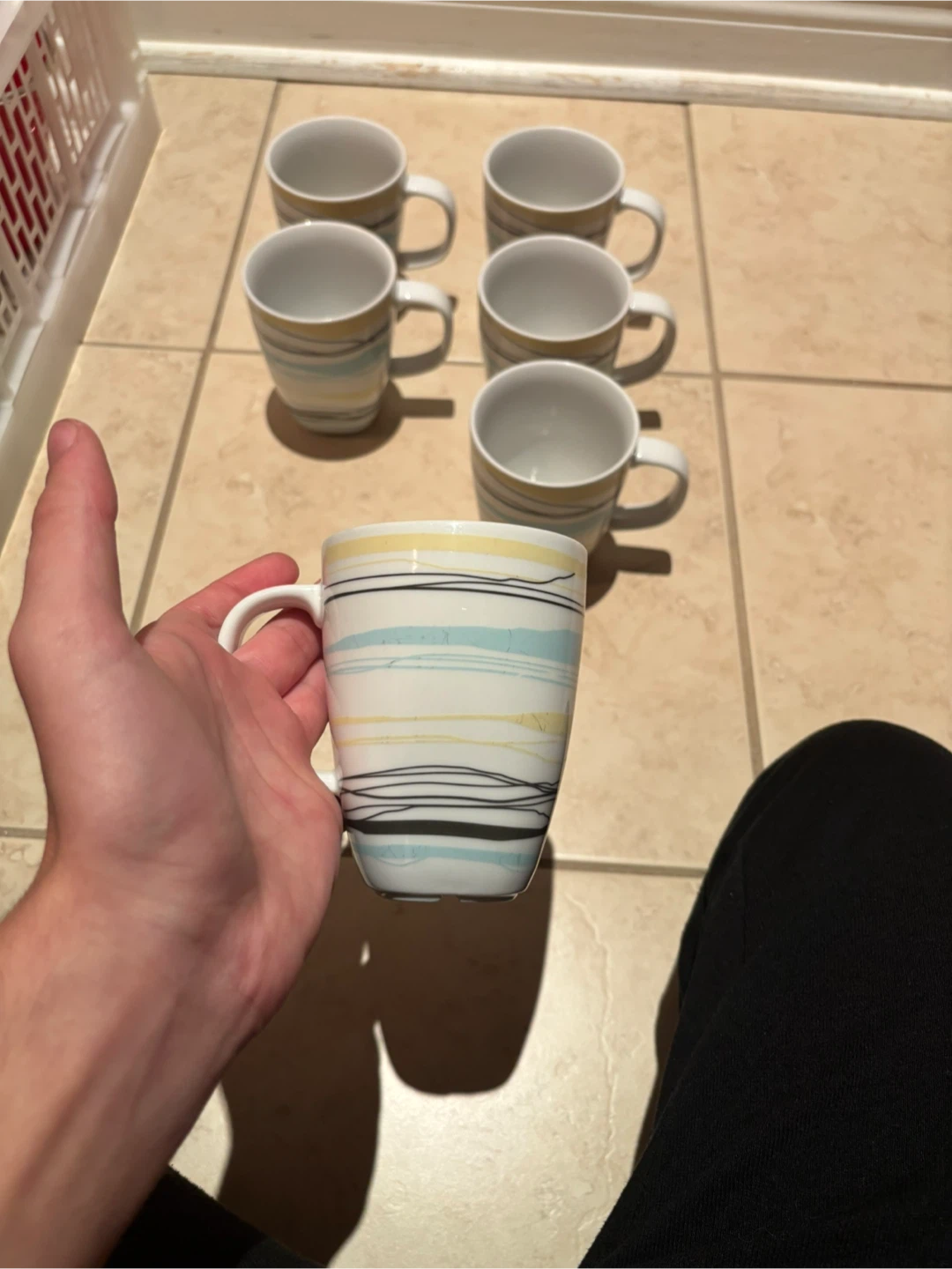 Set of 8 striped ceramic coffee mugs