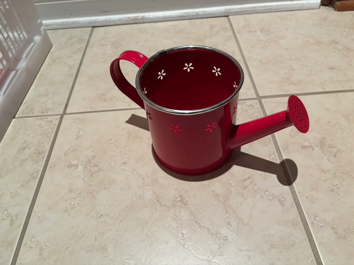 Red Metal Watering Can Decor