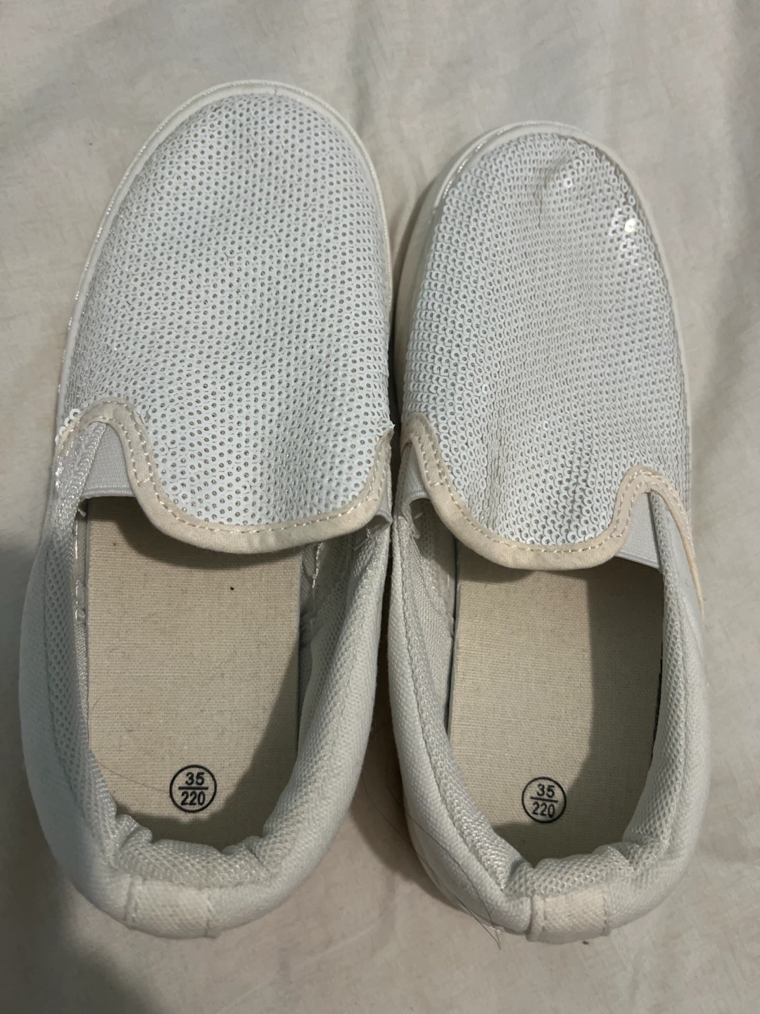 White Sequin Slip-on Shoes
