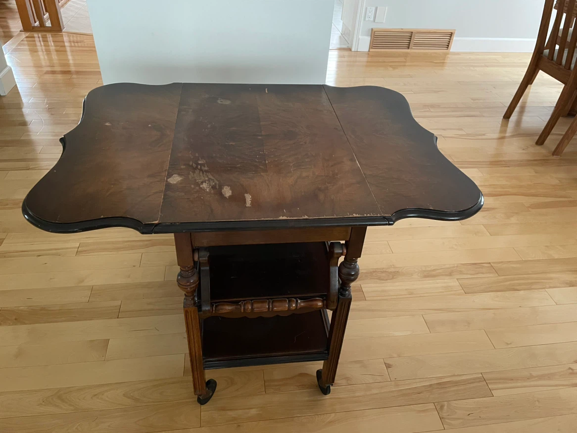 Vintage Wooden Bar Cart with Drop Leaves - photo 2