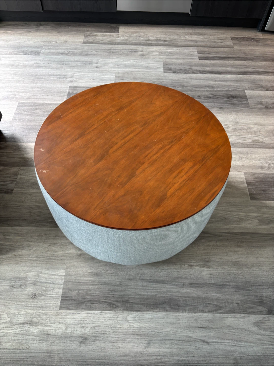 Round Storage Ottoman with Wood Lid