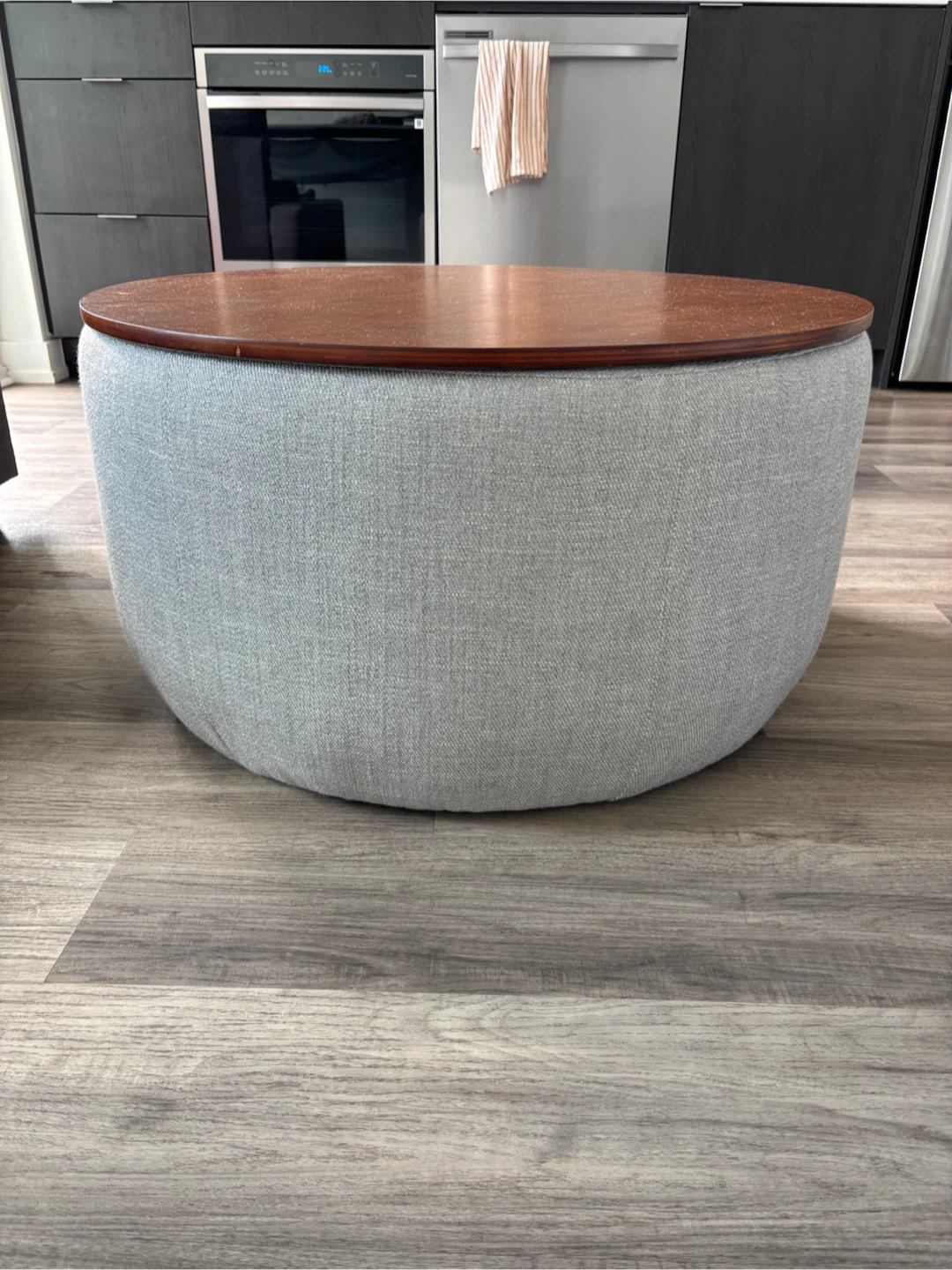 Round Storage Ottoman with Wood Lid - photo 2