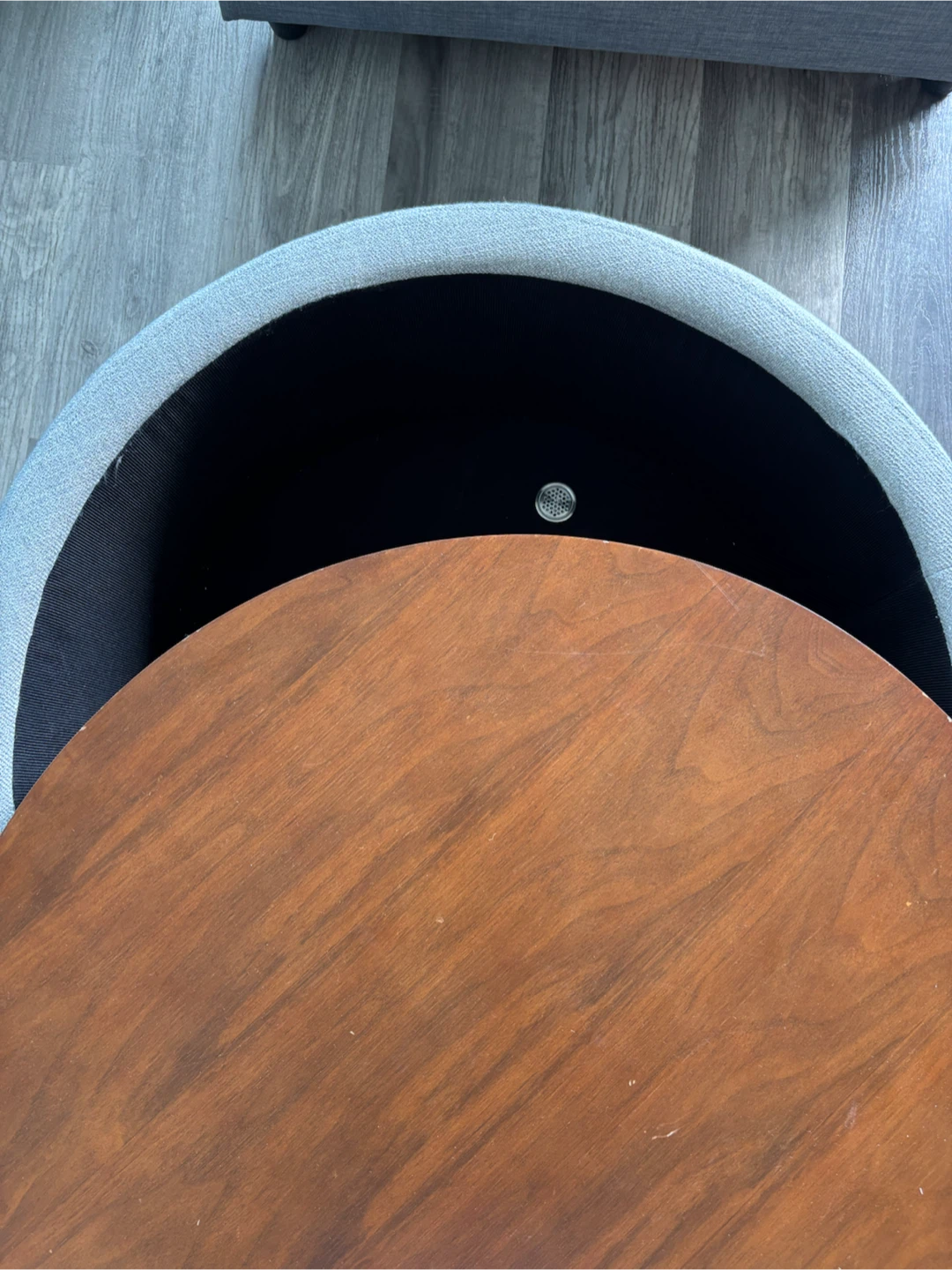 Round Storage Ottoman with Wood Lid - photo 4