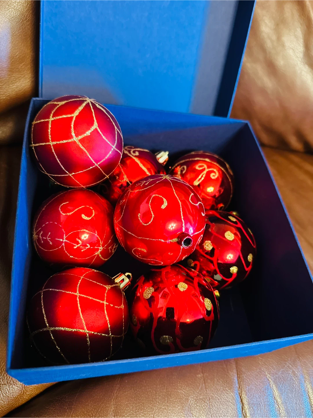 Set of 8 Red Christmas Ornaments