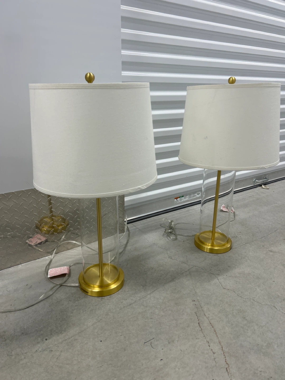 Set of 2 Gold & Clear Cylinder Table Lamps