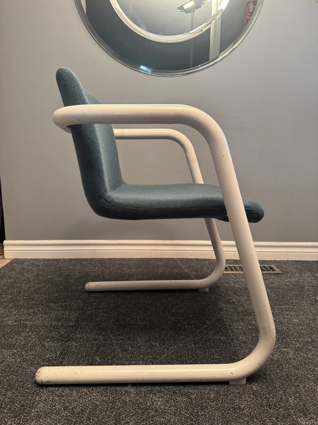 Blue Upholstered Armchair with White Frame - photo 2