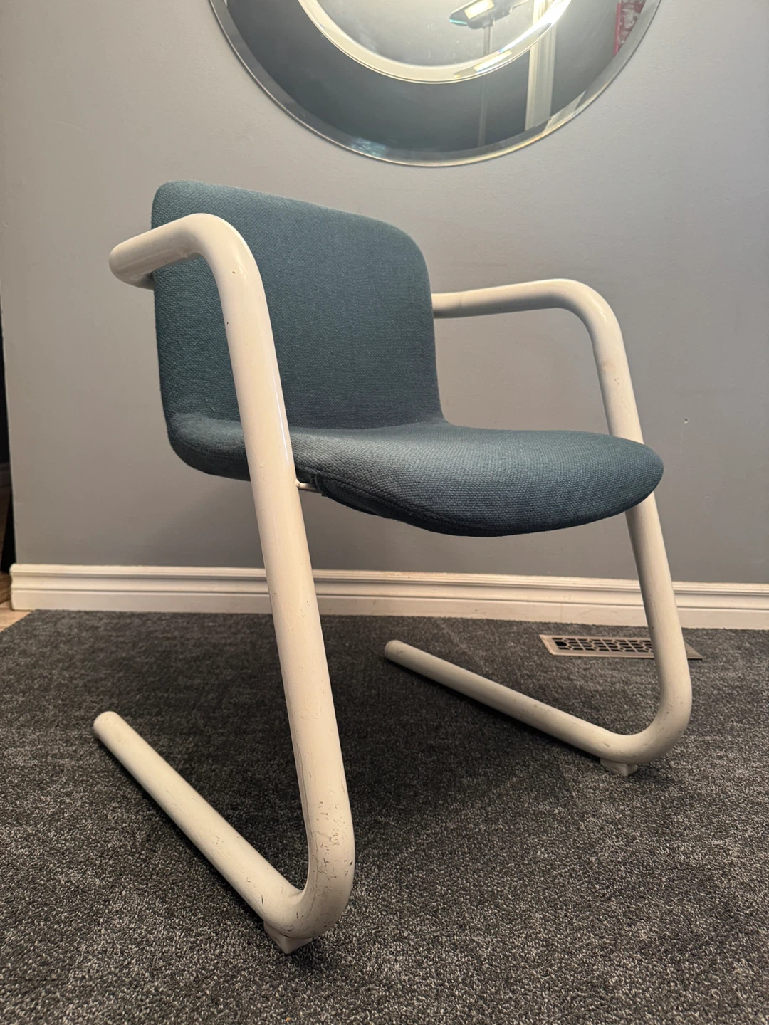 Blue Upholstered Armchair with White Frame - photo 5