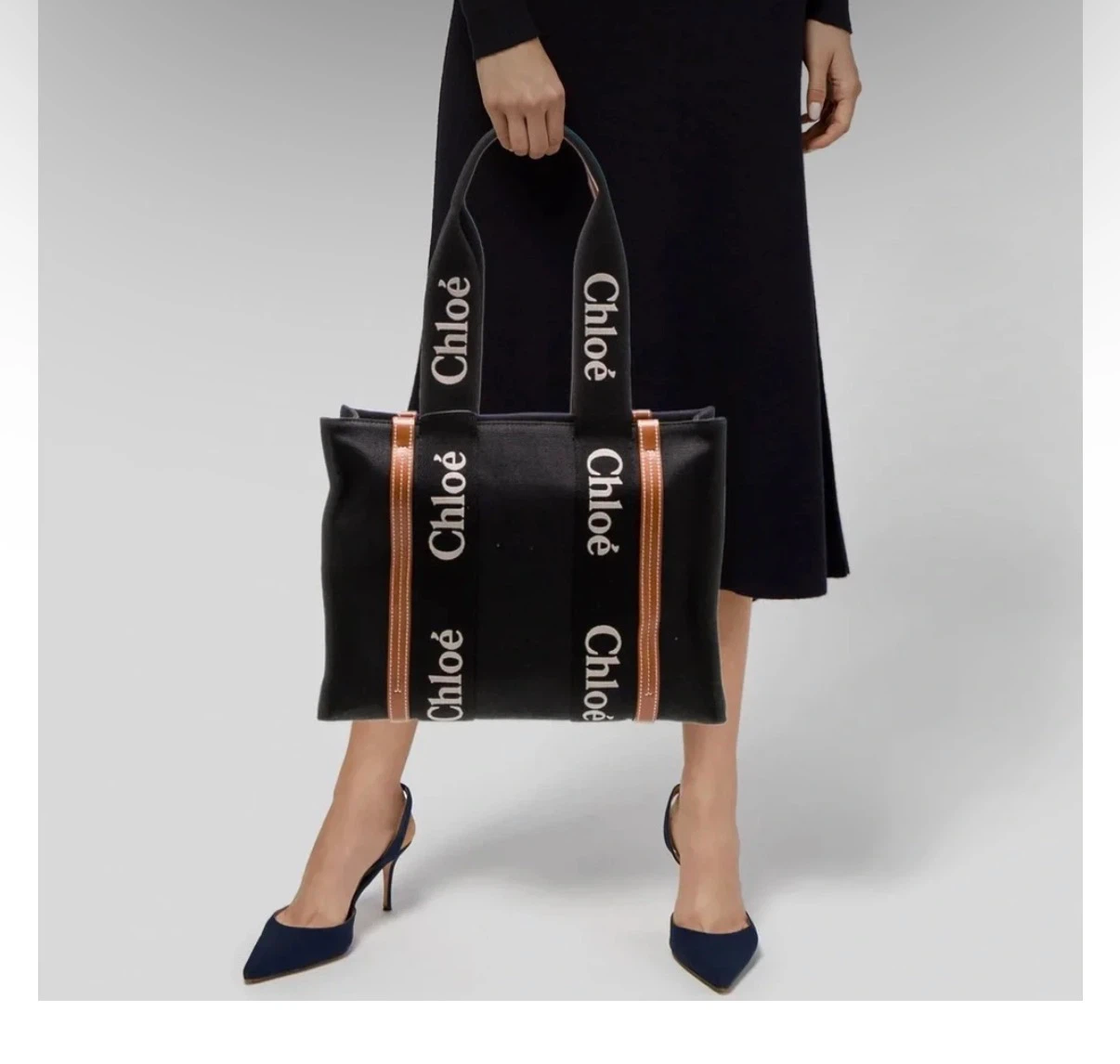 Chloe Woody Medium Tote Bag Black - photo 2