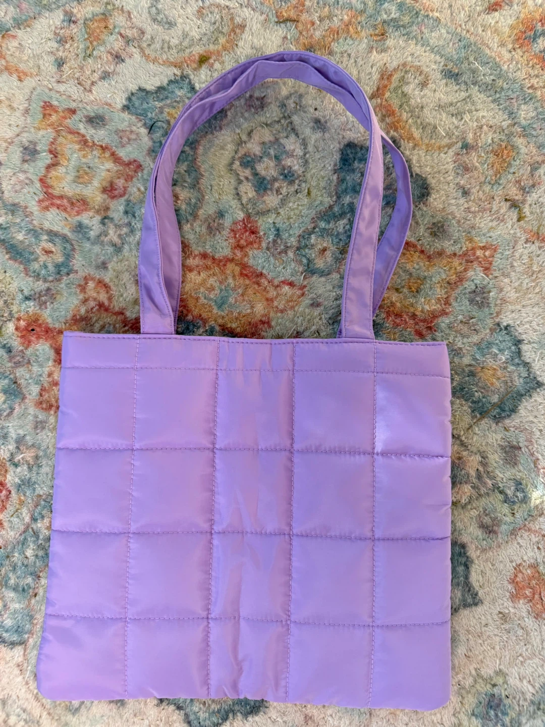 Quilted Tote Bag with Clear Pockets - Lavender