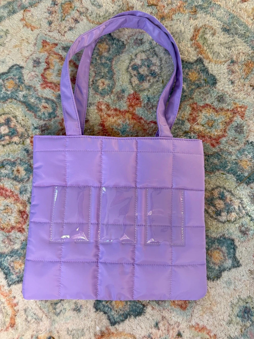 Quilted Tote Bag with Clear Pockets - Lavender - photo 3