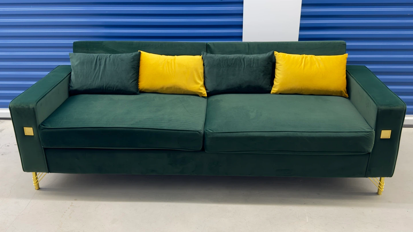 Emerald Green Velvet 3-Seat Sofa - photo 2