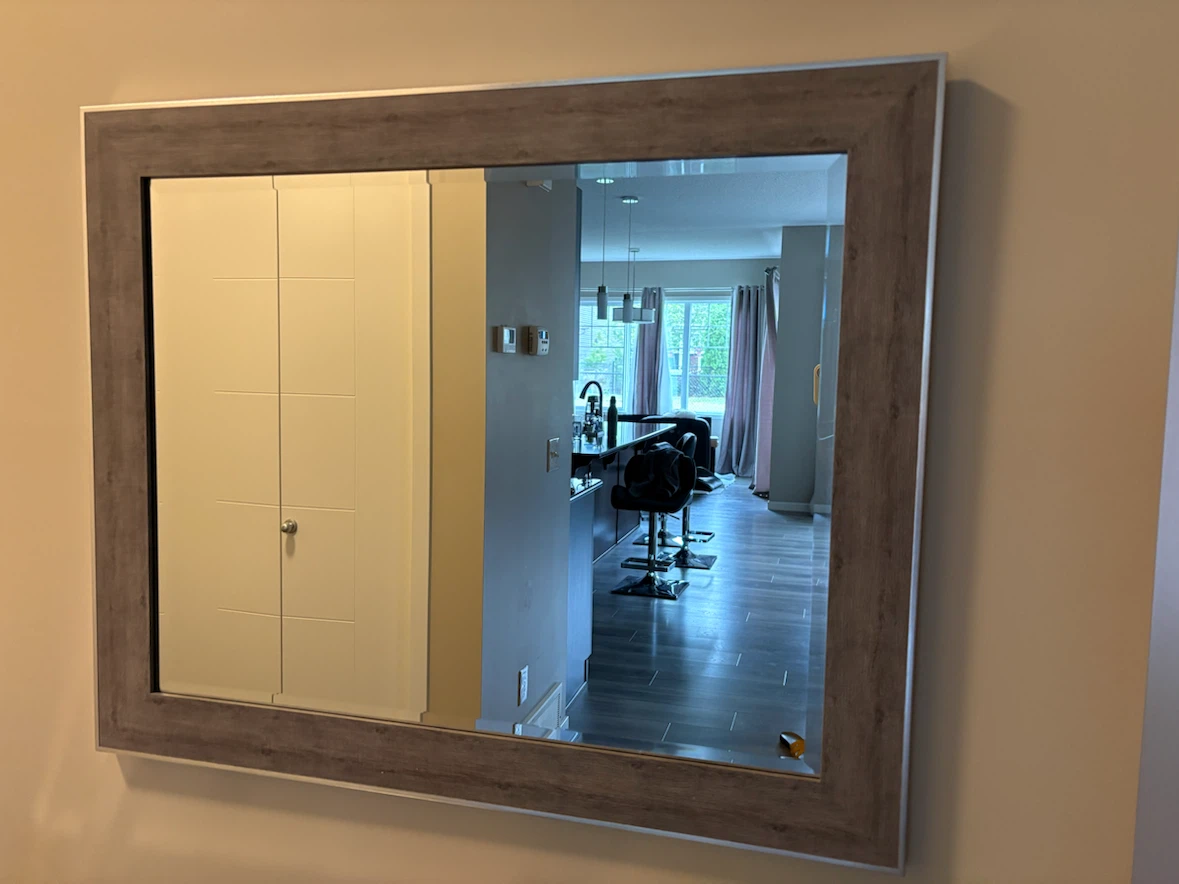 Large Wall Mirror with Grey Wood-Look Frame