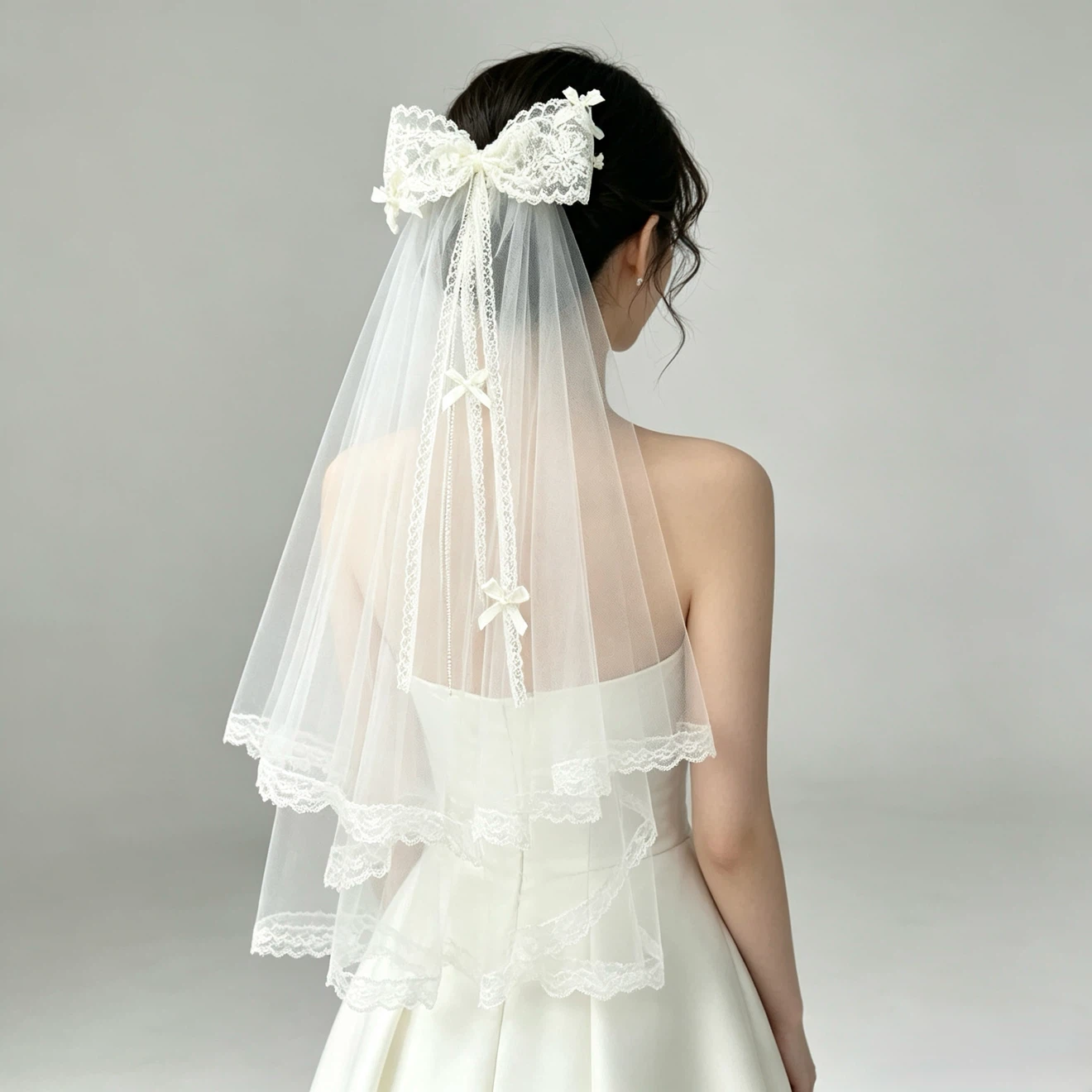 White Lace Bow Bridal Veil - photo 2
