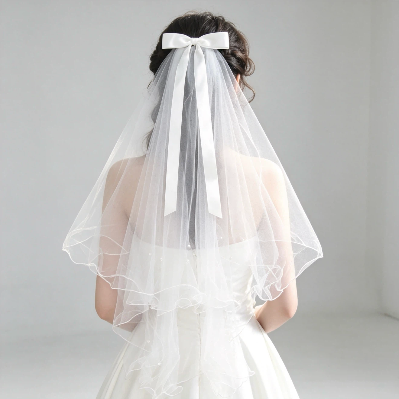 White Bridal Wedding Veil with Bow - photo 2