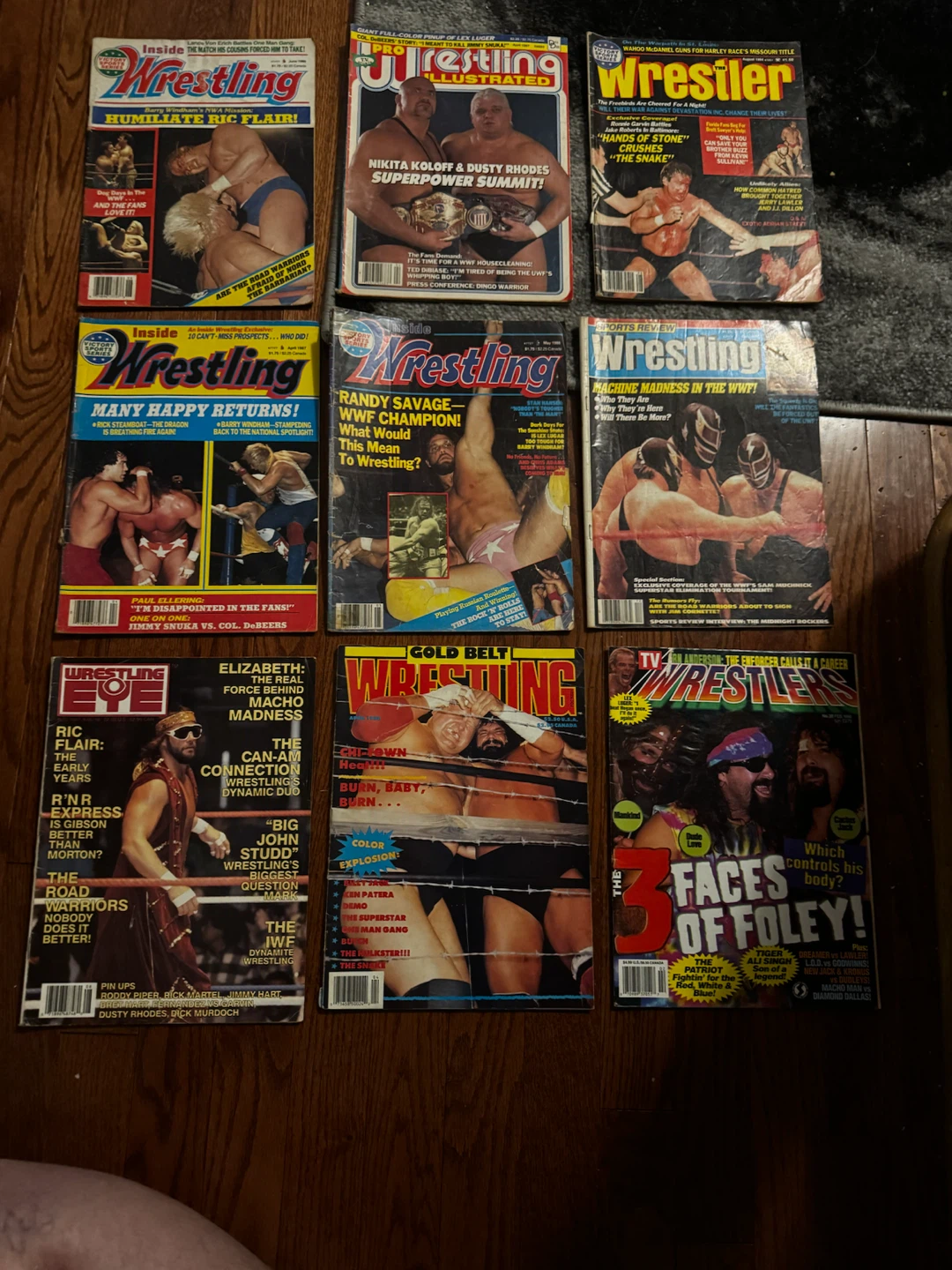 Collection of 9 Vintage Professional Wrestling Magazines