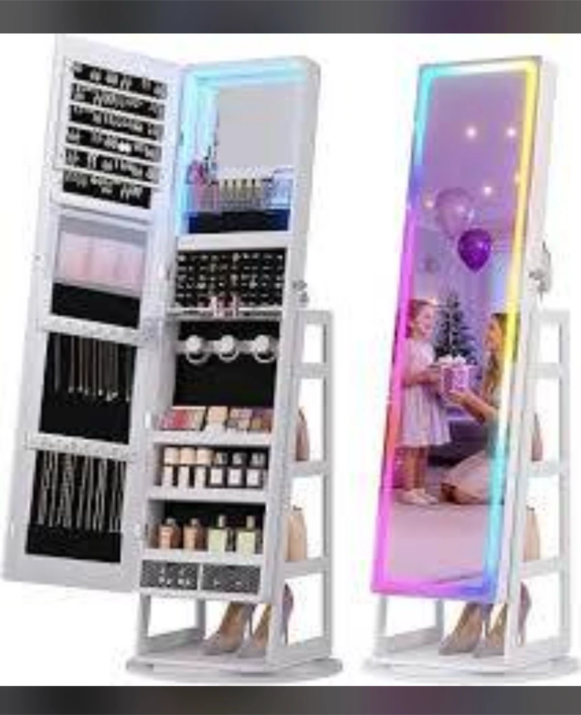 Standing Jewelry Cabinet with LED Mirror