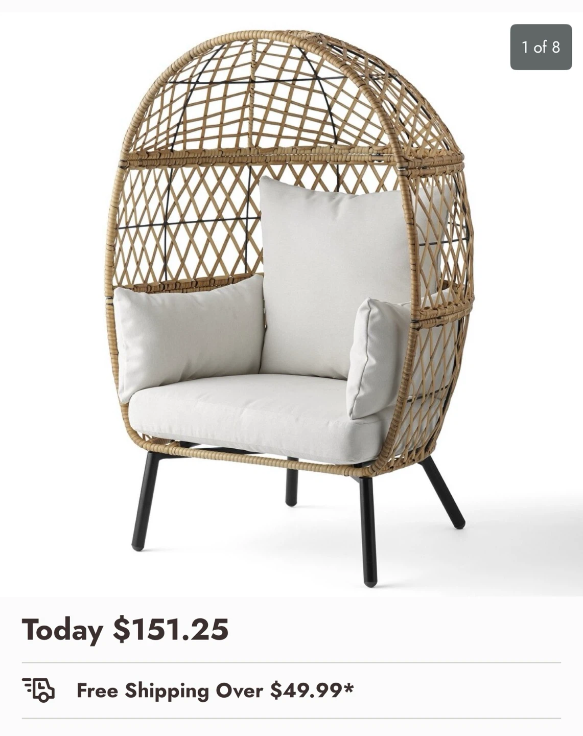 Kid Wicker Egg Chair with White Cushions
