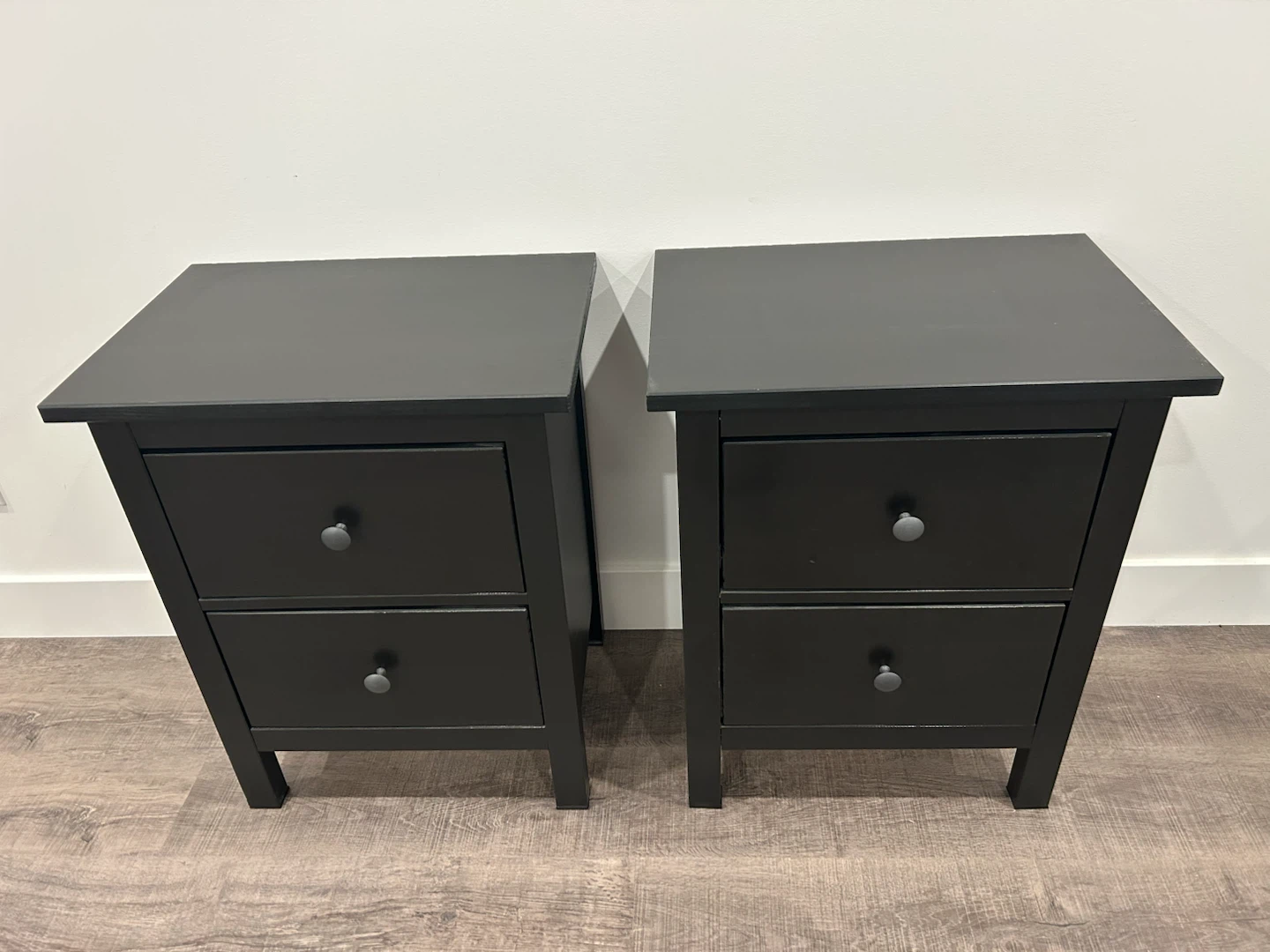 pair of IKEA HEMNES nightstands black brown
