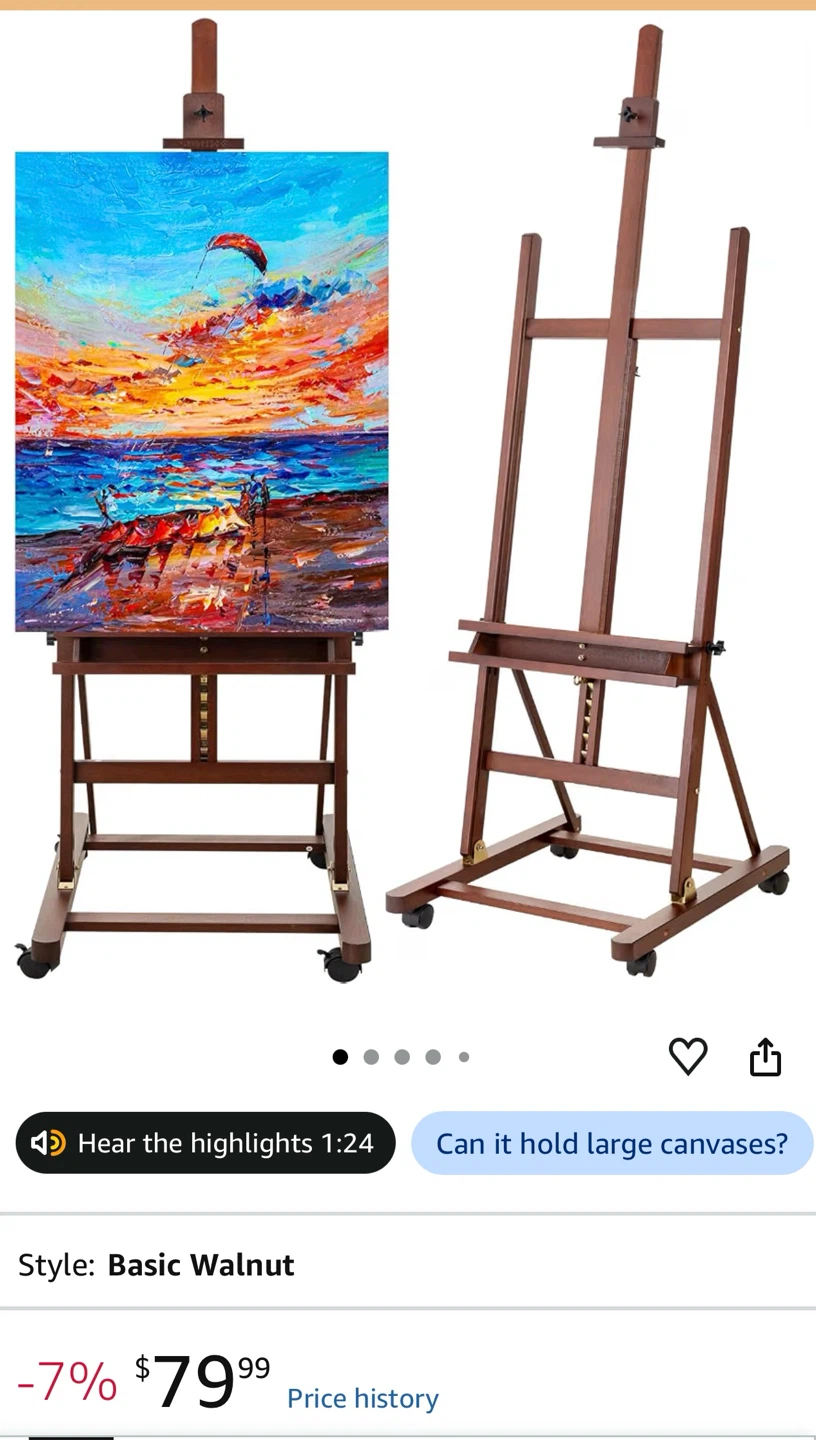 Basic Walnut Wooden Art Easel with Wheels