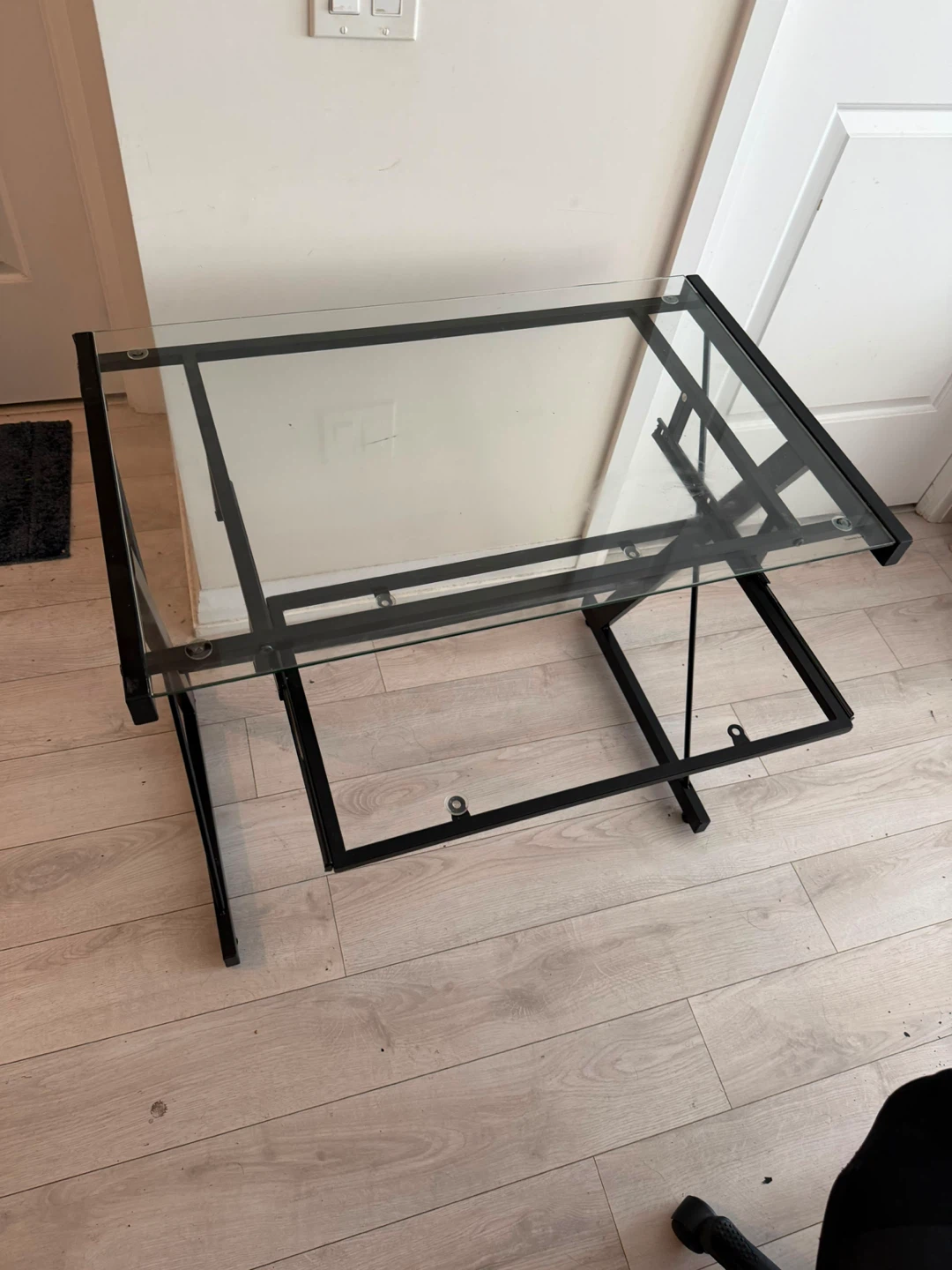 Black Ergonomic Office Chair and Glass Top Desk - photo 4
