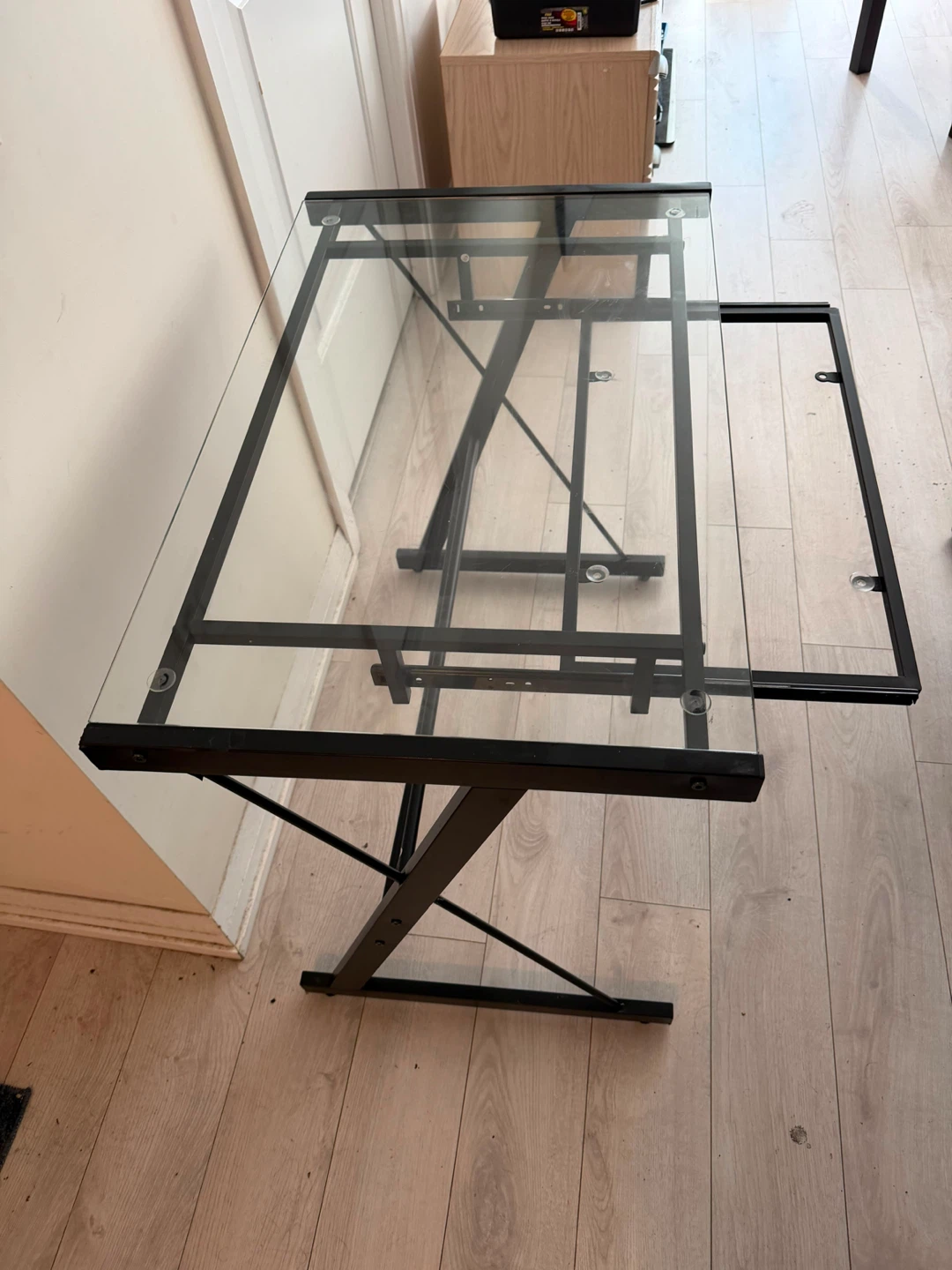 Black Ergonomic Office Chair and Glass Top Desk - photo 5