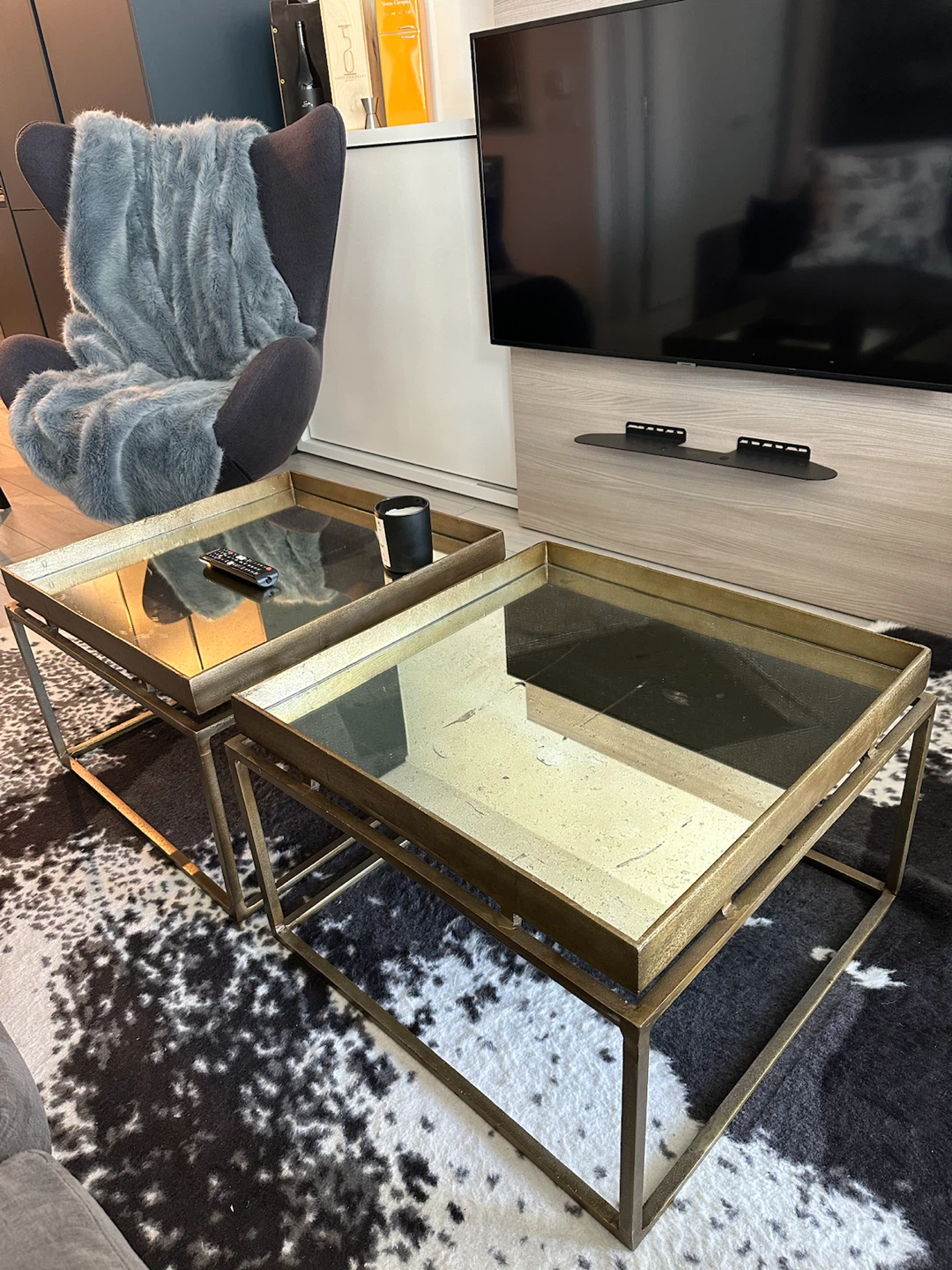 Pair of Antiqued Mirror Coffee Tables