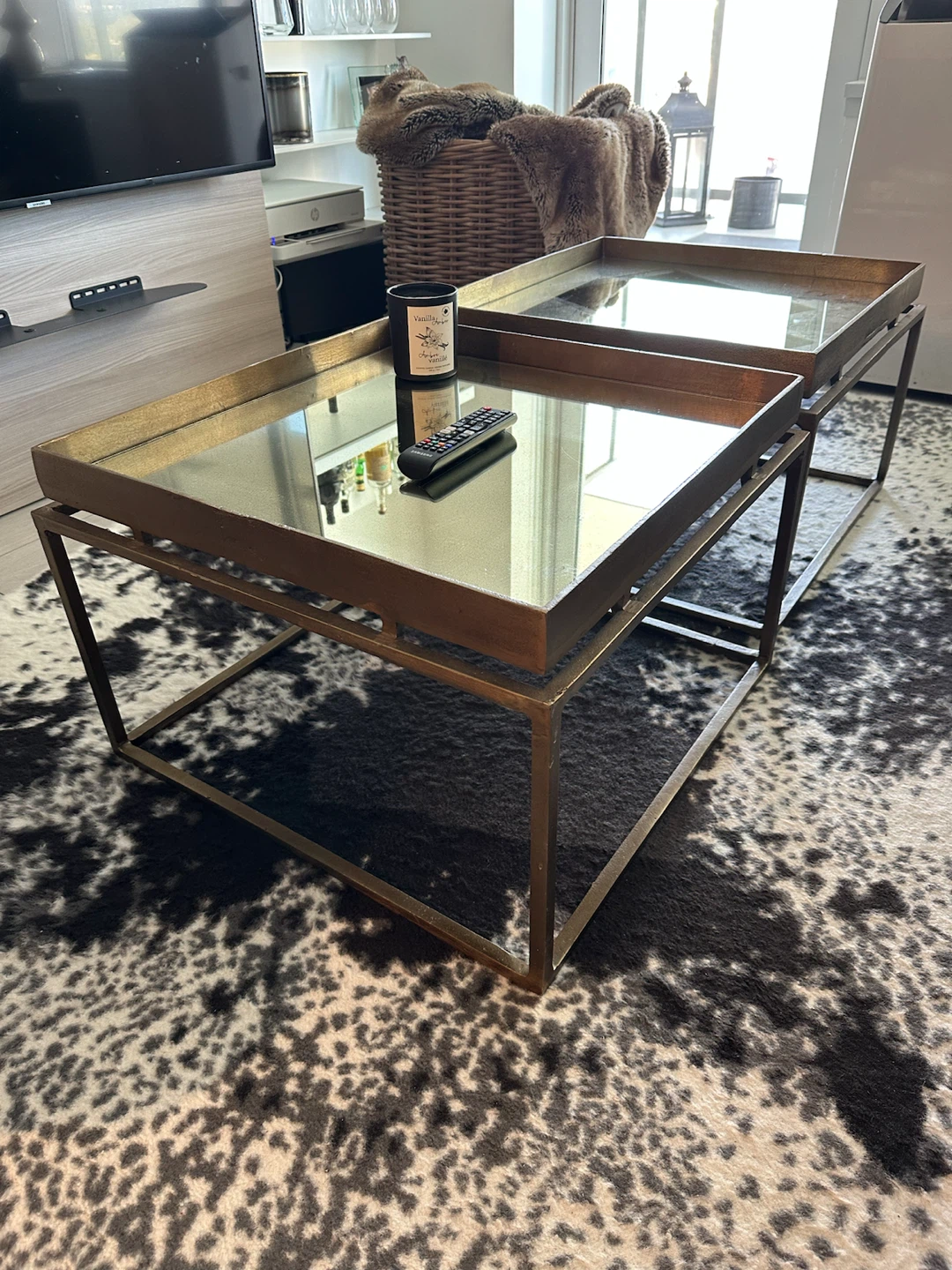 Pair of Antiqued Mirror Coffee Tables - photo 2