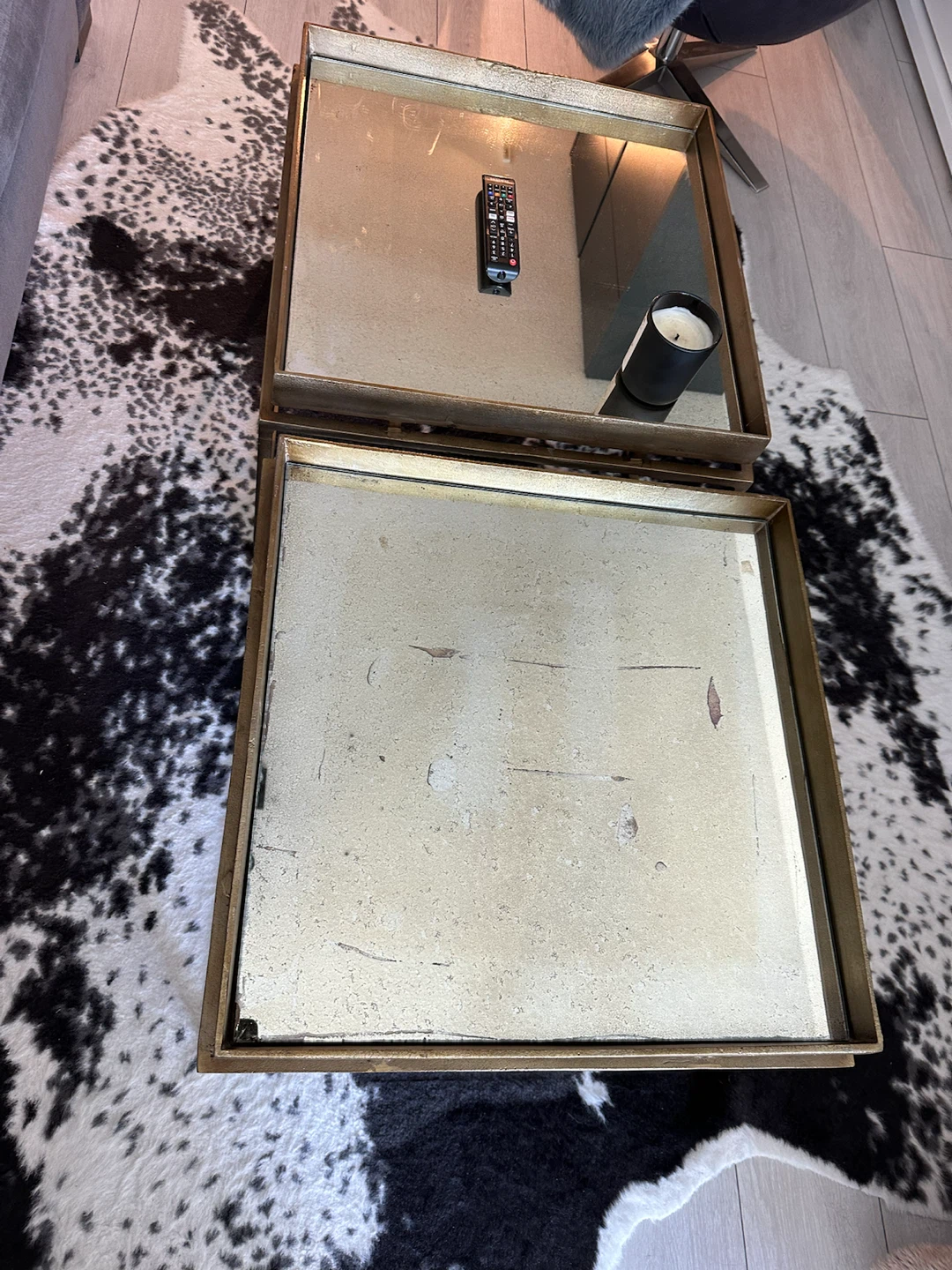 Pair of Antiqued Mirror Coffee Tables - photo 3
