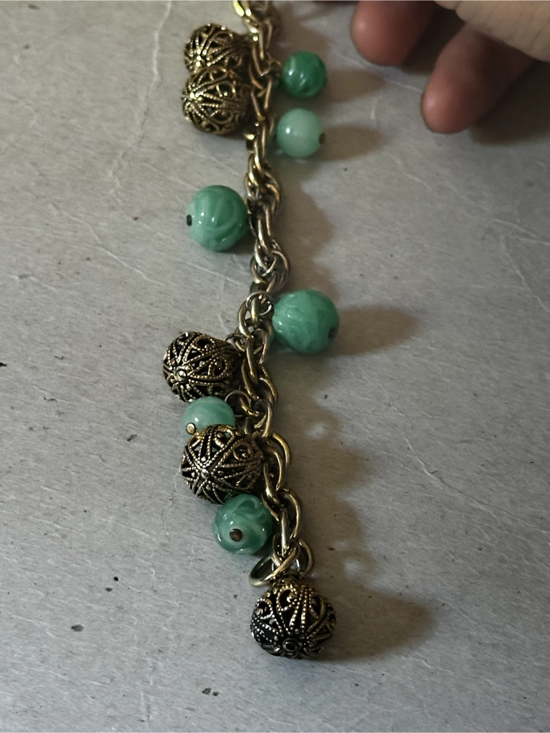 Vintage 1950s Faux Jade Filigree Charm Bracelet - photo 4