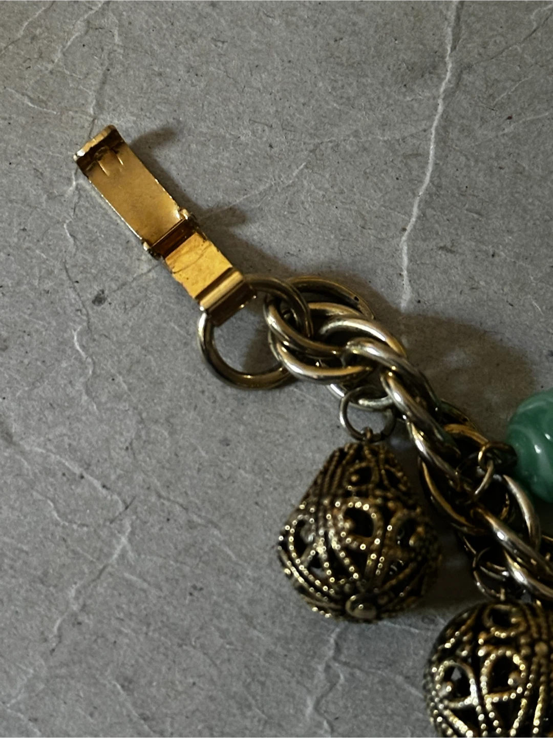 Vintage 1950s Faux Jade Filigree Charm Bracelet - photo 5