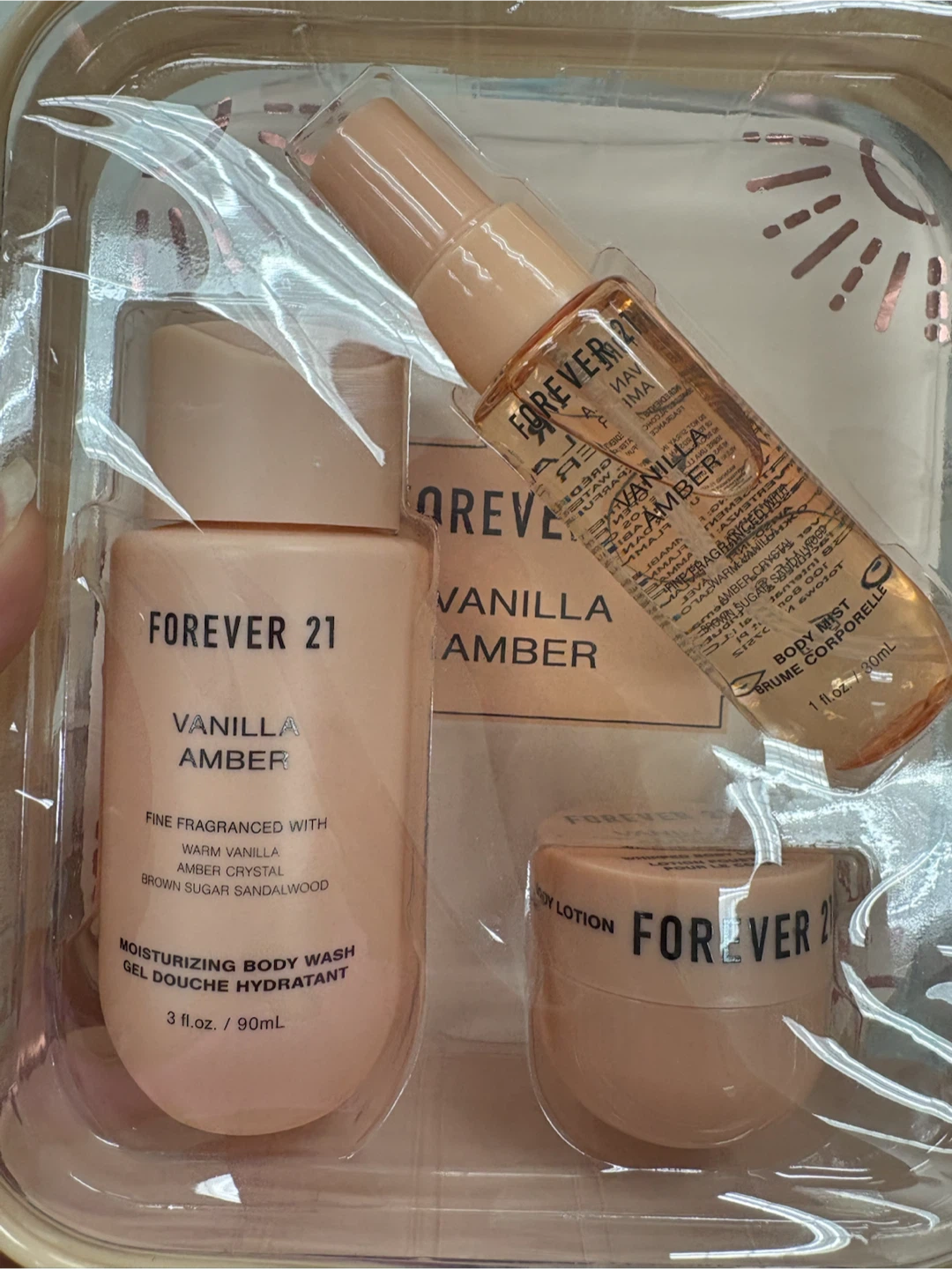 Discontinued Forever 21 Vanilla Amber 3 Piece Body Care Set