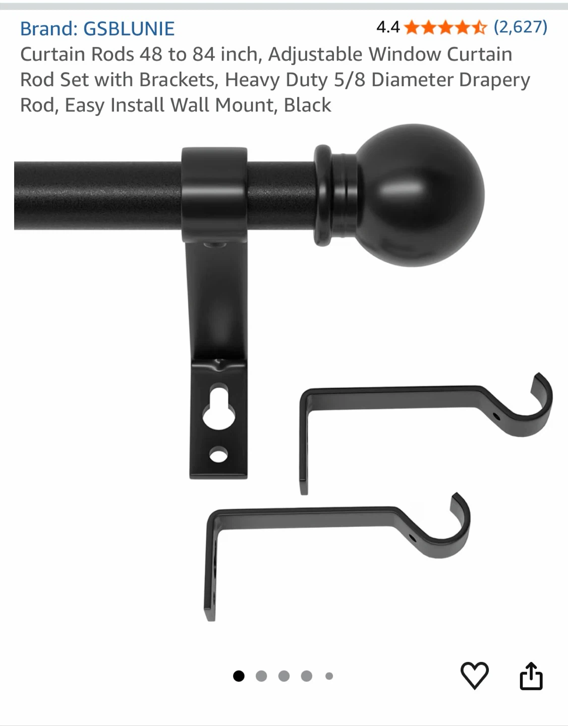 GSBLUNIE Adjustable Curtain Rod 48-84 Inch Black