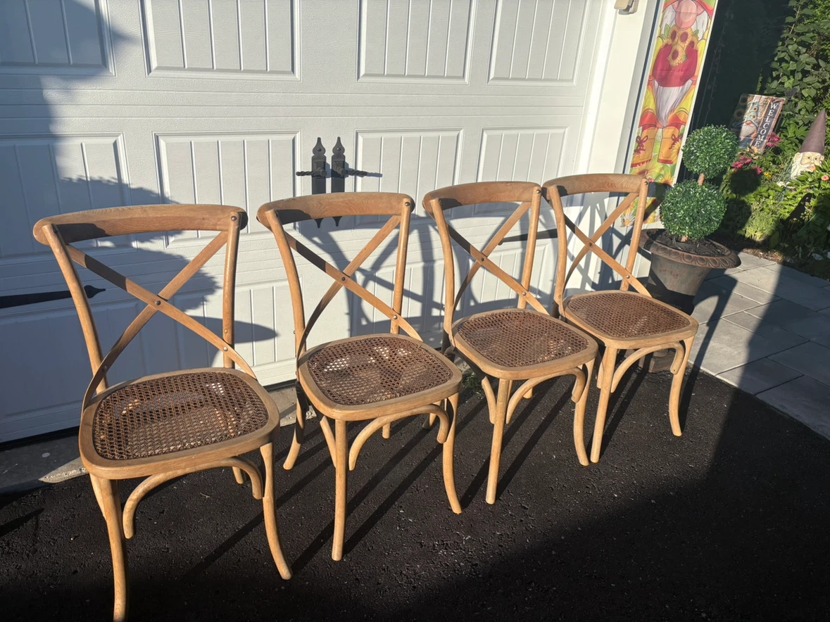 Set of 4  Restoration Hardware Cross Back Chairs with Cane Seats